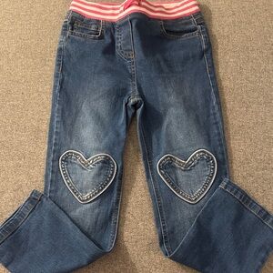 3/$15- Girls' Dark Blue Heart-Knee Jeans with Pink Waistband